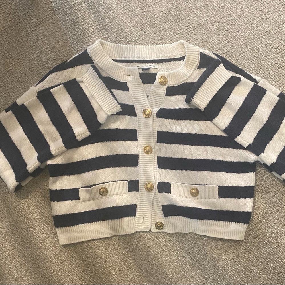 Striped Navy and White Cardigan